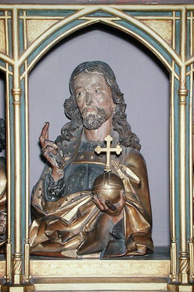 Dřevěná řezba Ježíše Krista, detail z predely Isenheimského oltáře, cca 1490 (malované dřevo) od Nikolaus Hagenauer