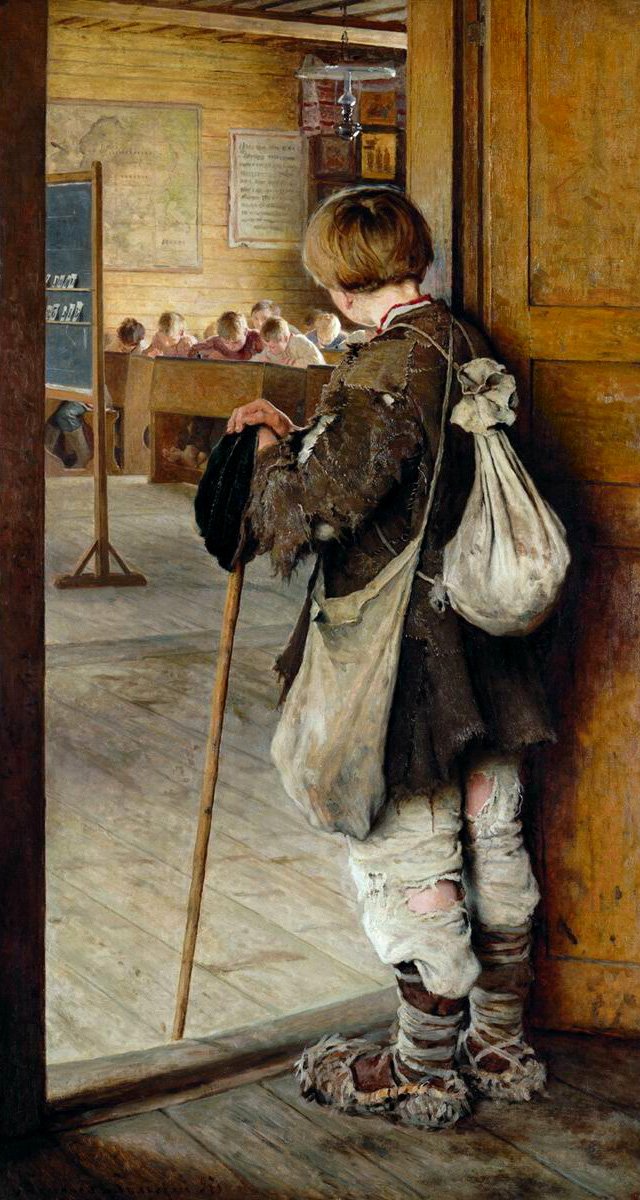 U dveří školy od Nikolay Bogdanov Belsky