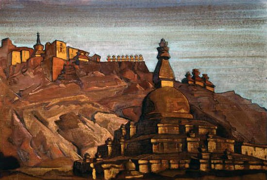 Tibetská krajina, kolem roku 1920 (tempera na kartonu) od Nikolay Konstantinovich Rerich