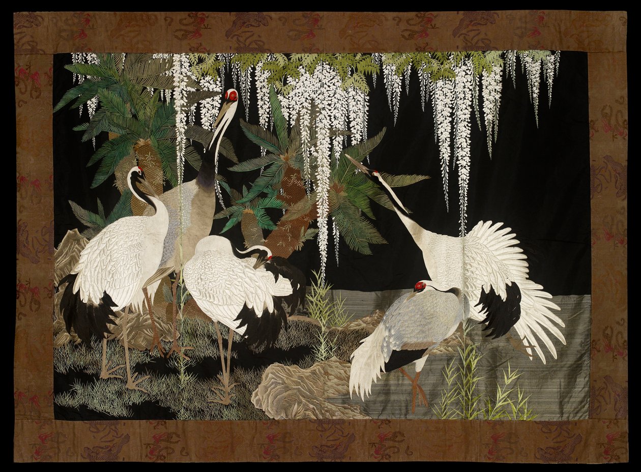 Jeřáby, cykasy a vistárie, c1905 od Nishimura Sozaemon