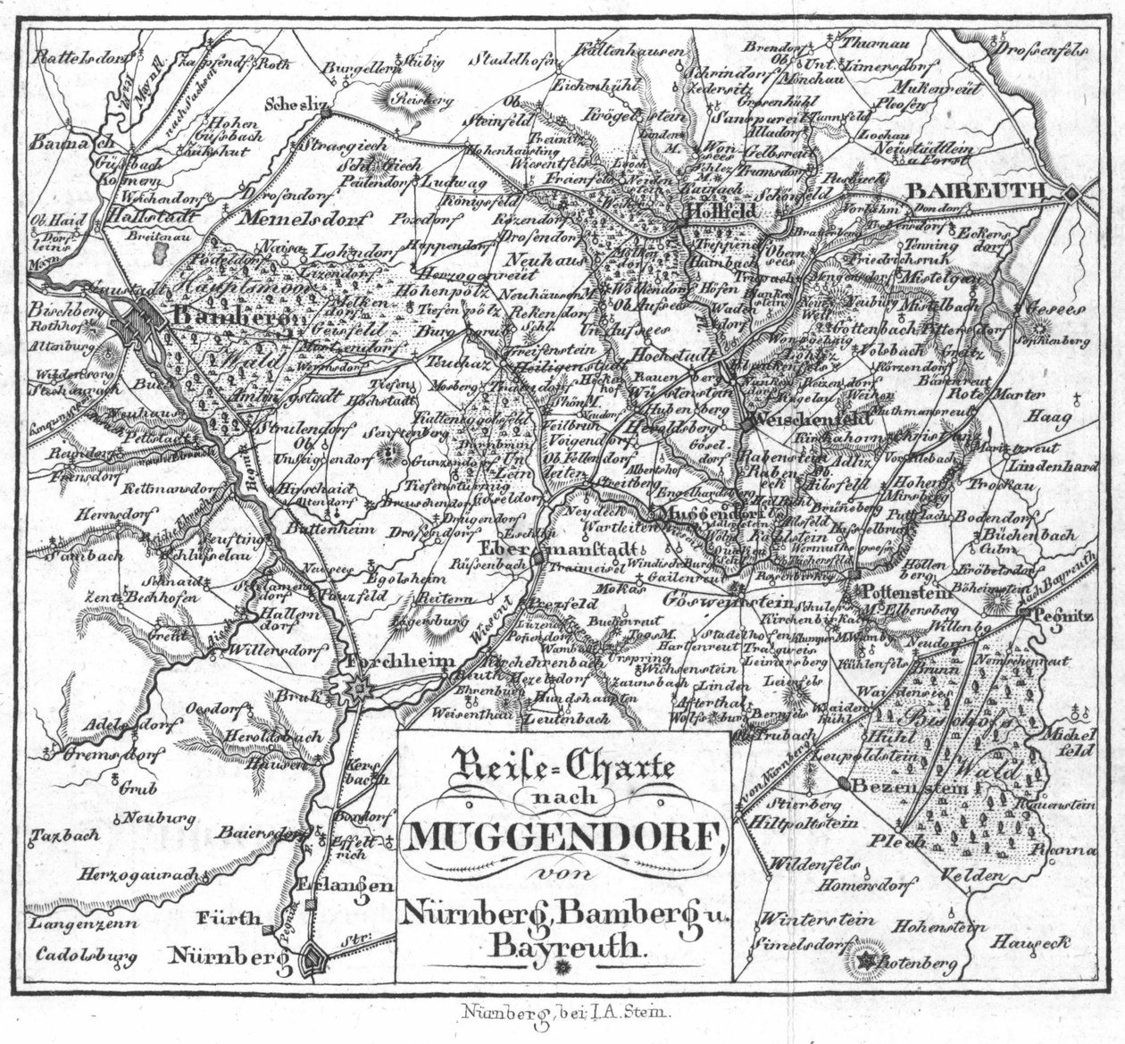Charta do Muggendorfu z Norimberku, Bambergu a. Bayreuth od Nürnberg Verlag J. A. Stein