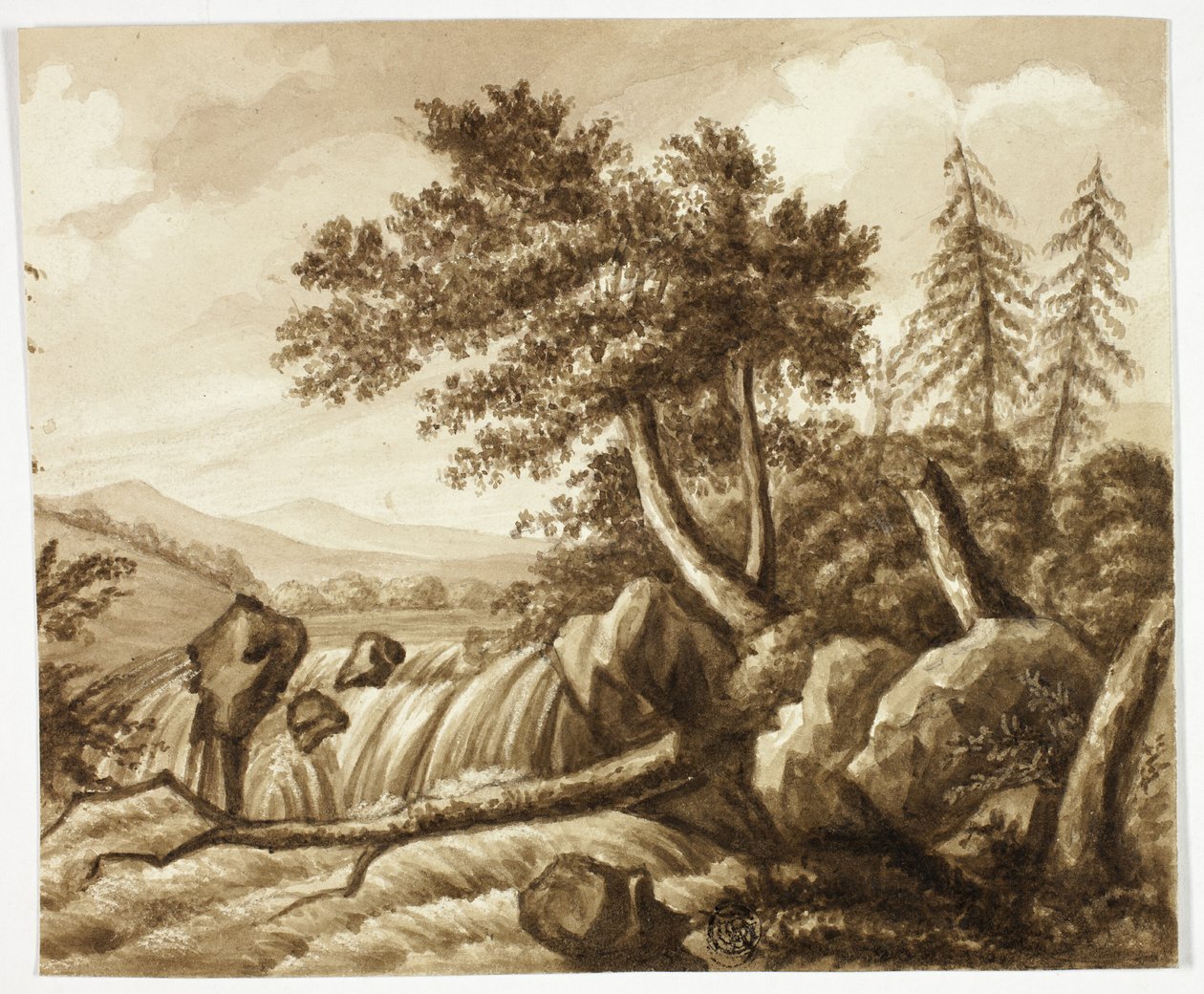 Vodopád ve skalnaté krajině od Octavius Oakley