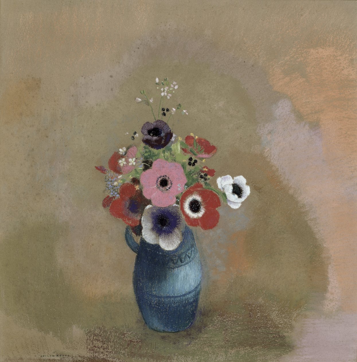 Kytice sasanek (pastel) od Odilon Redon