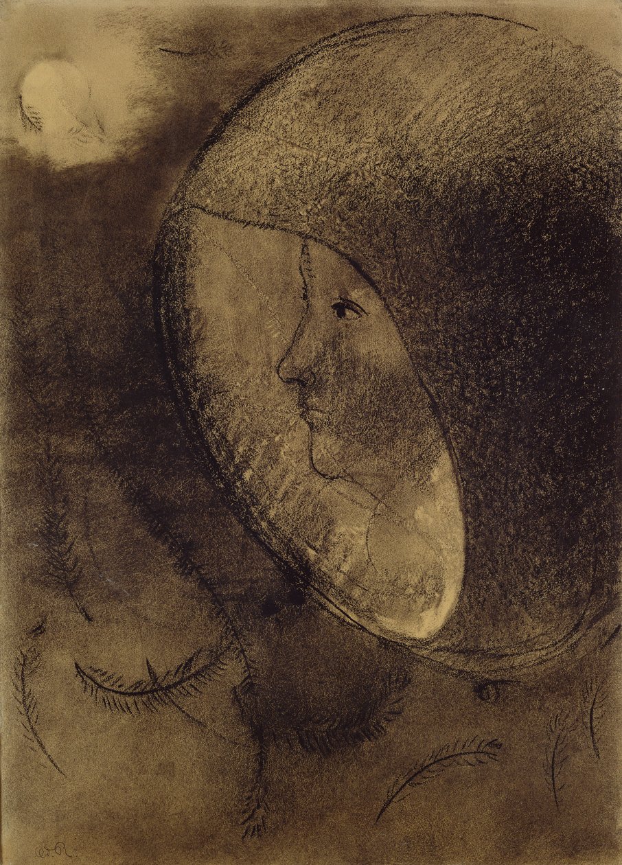 Cellular Face, 1895 (uhl na papíře) od Odilon Redon
