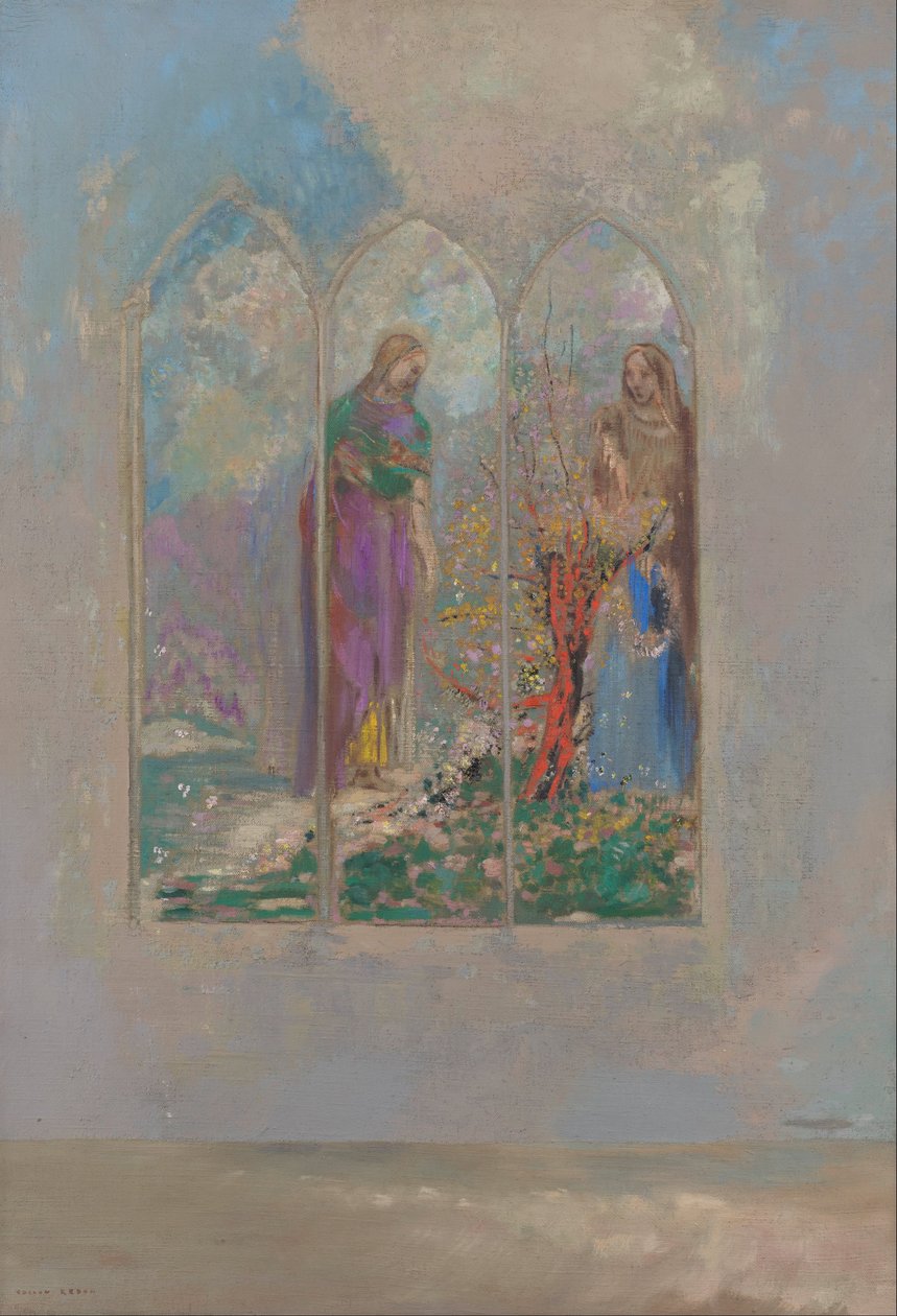 Oddanost poblíž červeného keře od Odilon Redon