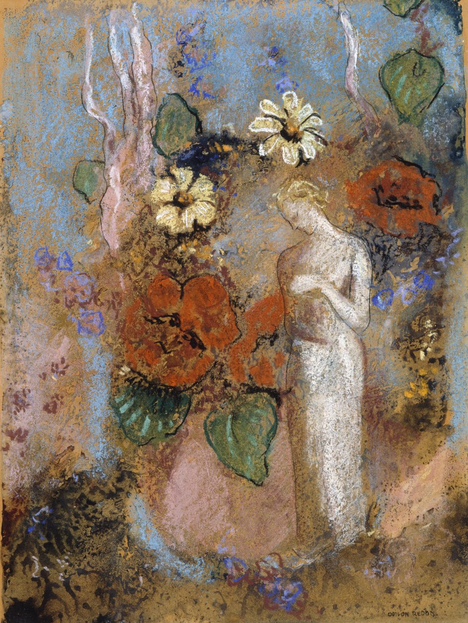 Pandora, bez data (pastel a dřevěné uhlí na palubě) od Odilon Redon