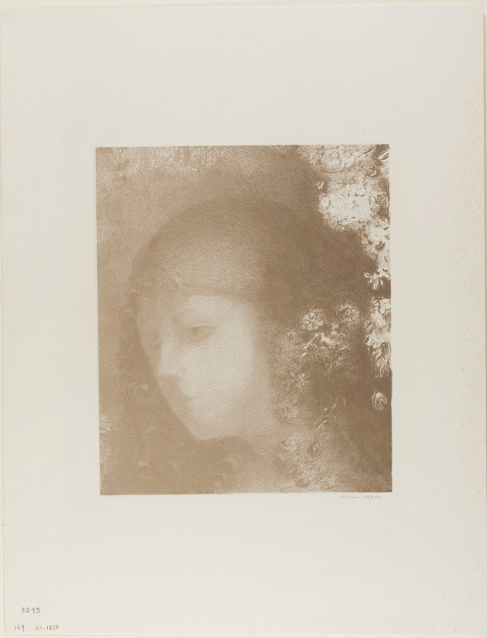 Dětská hlava s květinami od Odilon Redon