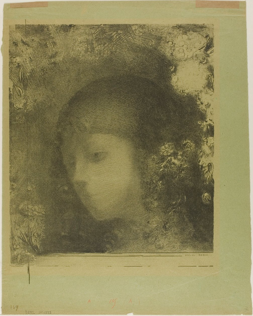 Dětská hlava s květinami od Odilon Redon
