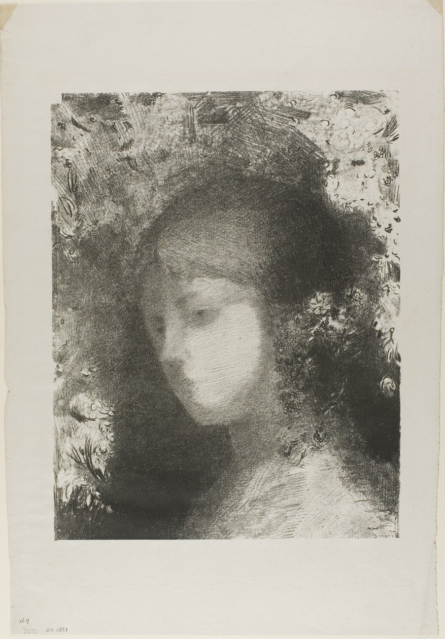Dětská hlava s květinami od Odilon Redon