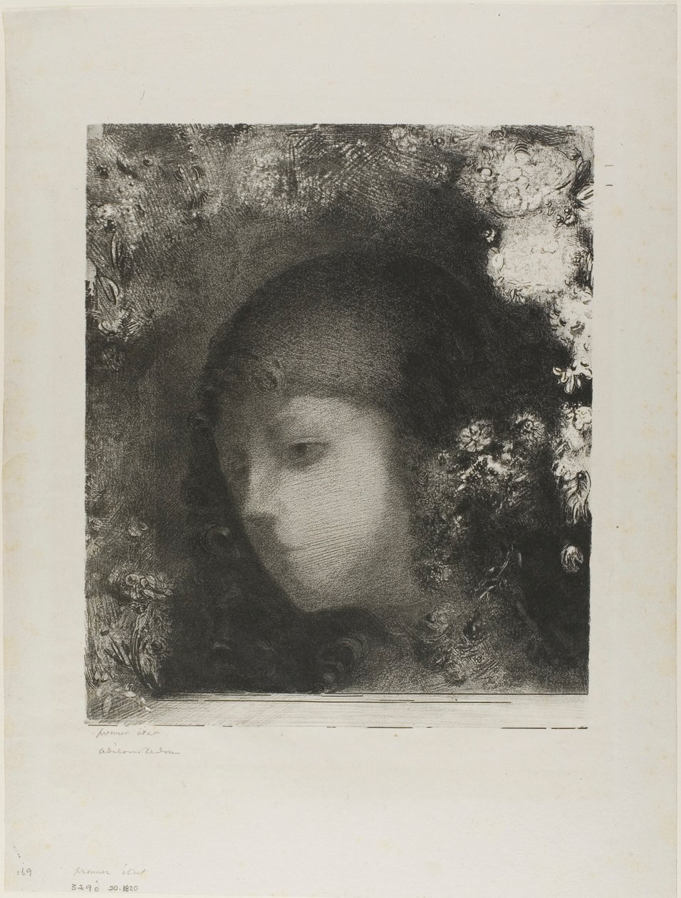 Dětská hlava s květinami od Odilon Redon