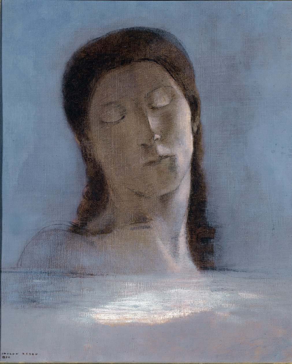 Zavřené oči - olej na kartonu od Odilon Redon
