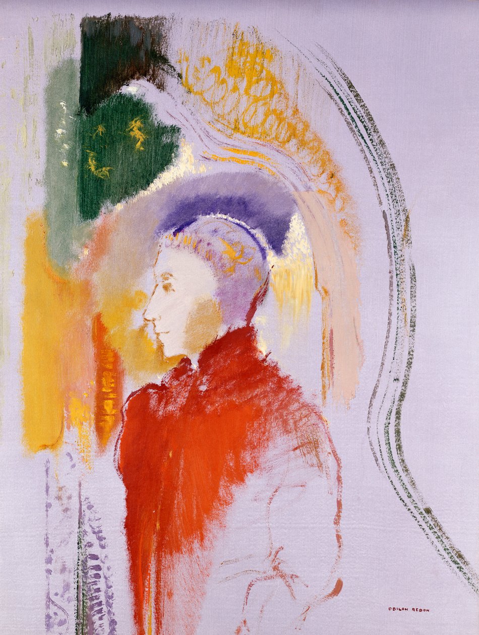 Personnage (olej na papíře položeném na palubě) od Odilon Redon
