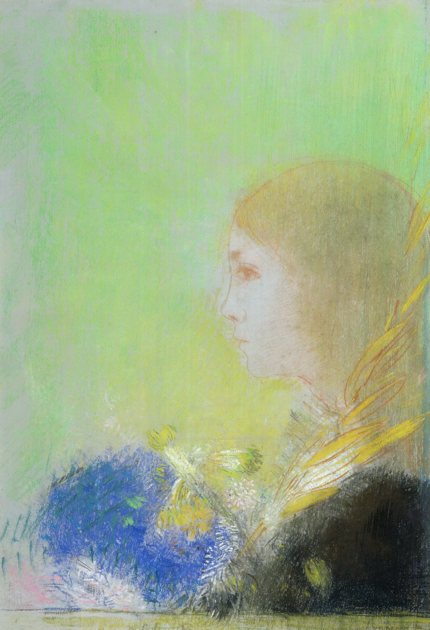 Profil mladé dívky (pastel) od Odilon Redon