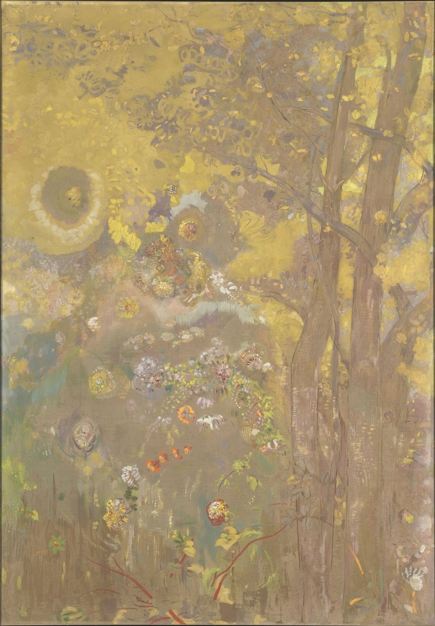 Stromy na žlutém pozadí, 1901 od Odilon Redon
