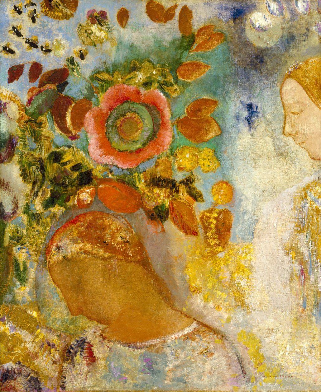 Dvě mladé dívky mezi květinami, 1912 od Odilon Redon