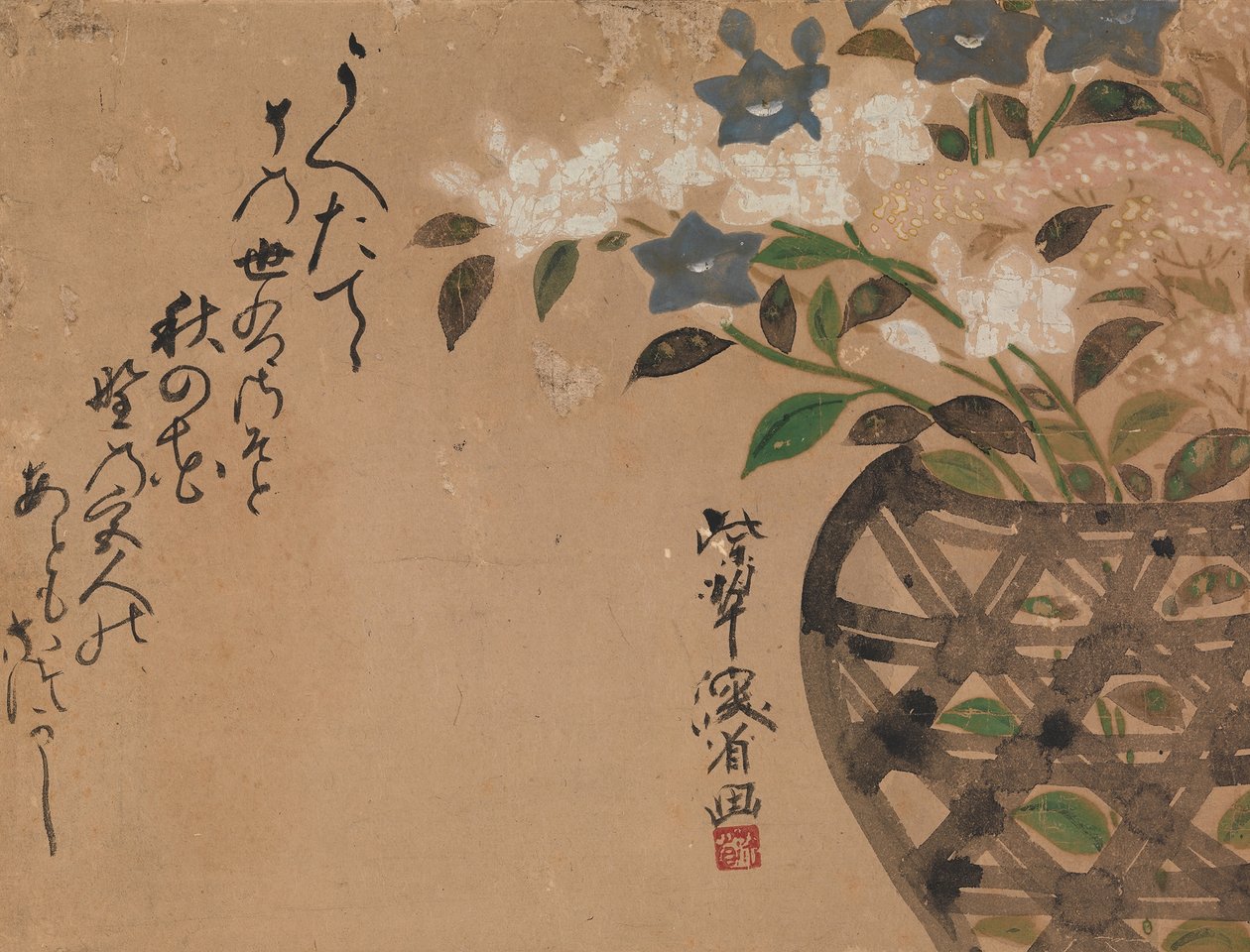 Bellflowers in Basket, 18. století. od Ogata Kenzan