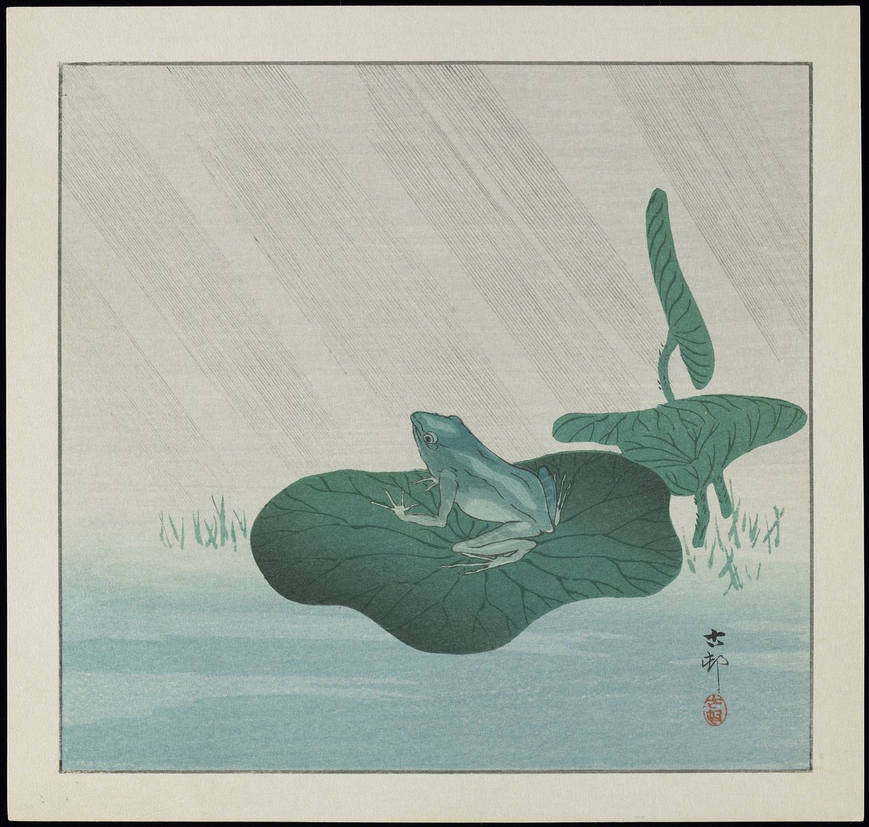 Žába v dešti, před rokem 1912 od Ohara Koson