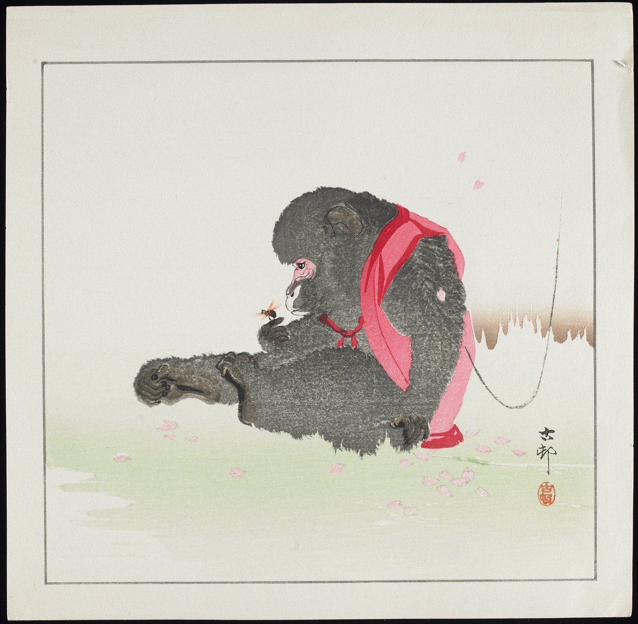 Opice chytá včelu, před rokem 1912 od Ohara Koson