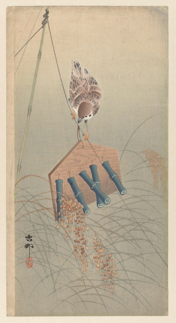 Prsten vrabec na strašáka od Ohara Koson
