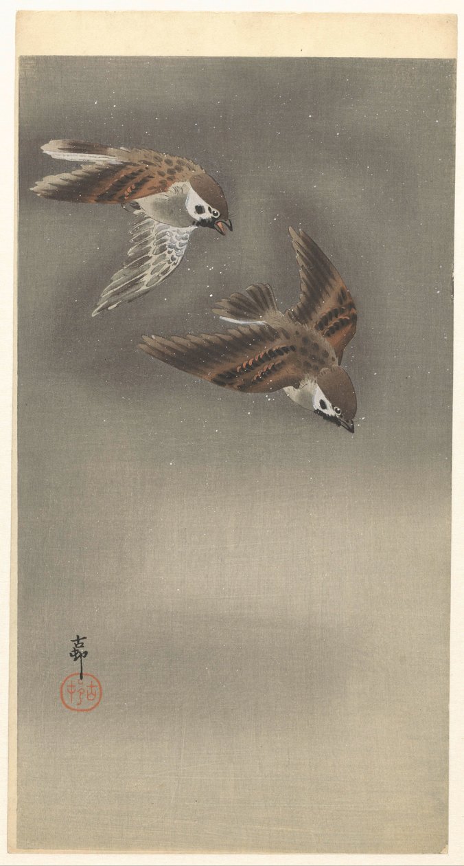 Prsten vrabci ve sněhu od Ohara Koson