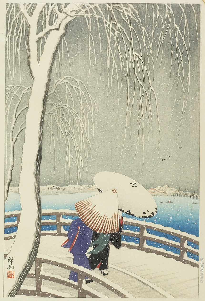 Sníh v Yanagibashi, 1927 od Ohara Koson