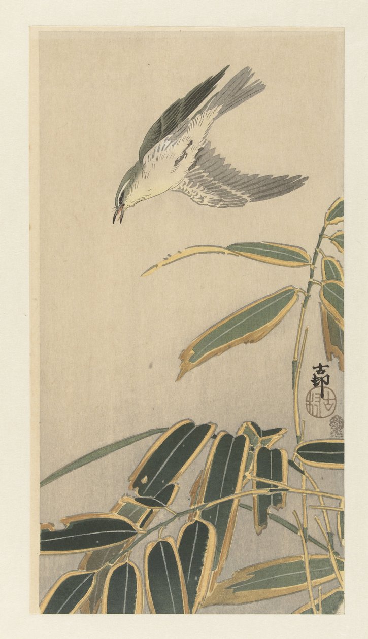 Tapuit u bambusu od Ohara Koson