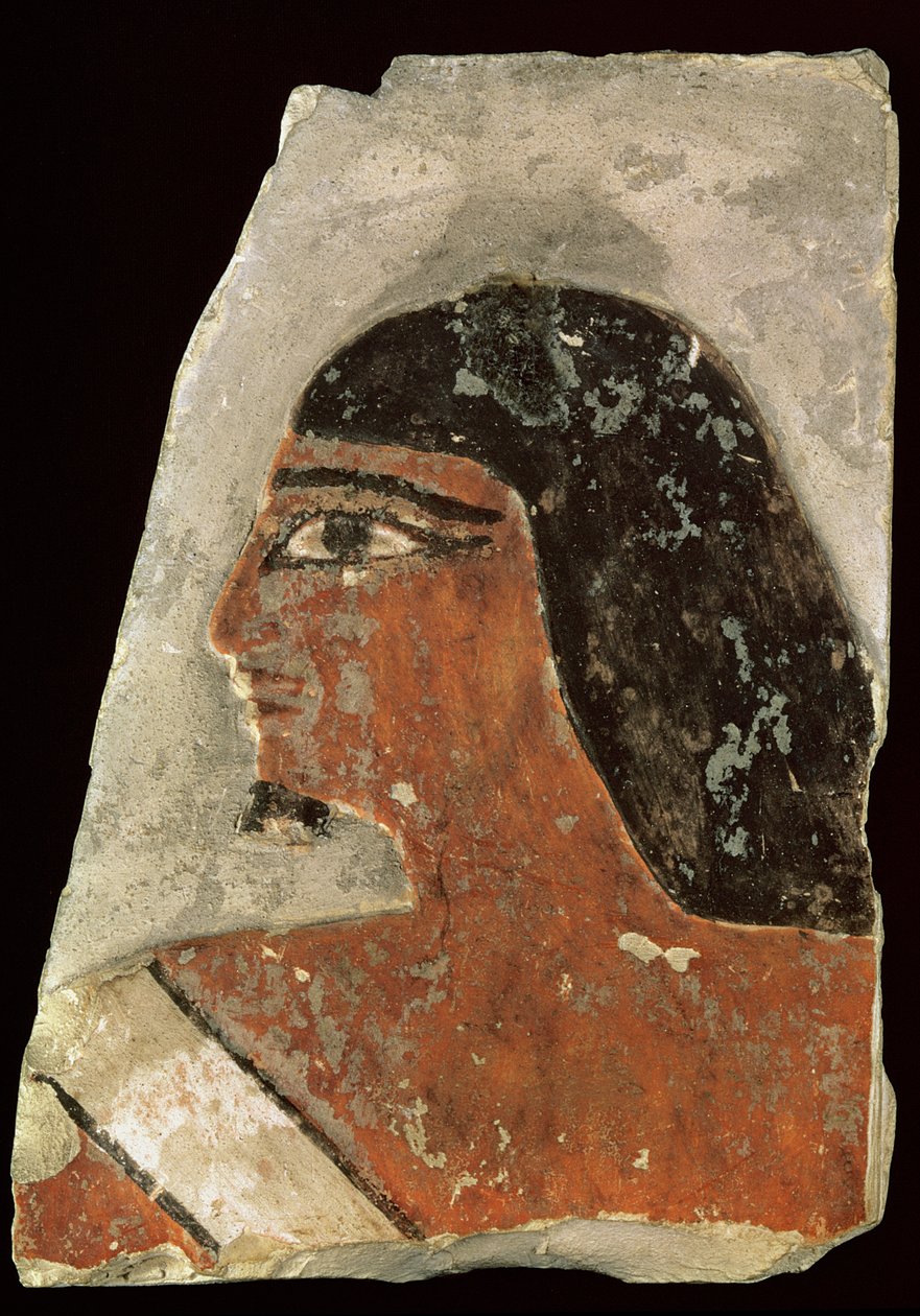 Reliéf hlavy muže (malovaný vápenec) od Old Kingdom Egyptian