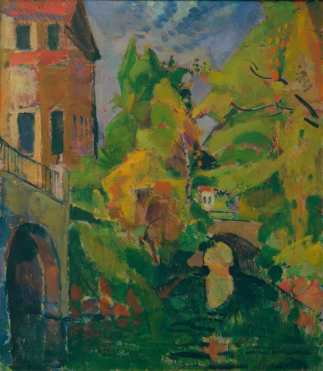 Königsalleebrücke s loděnicí od Oskar Moll