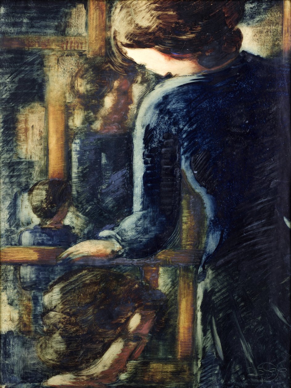 Tři dívky (a hlava z profilu) (olej na papíře) od Oskar Schlemmer