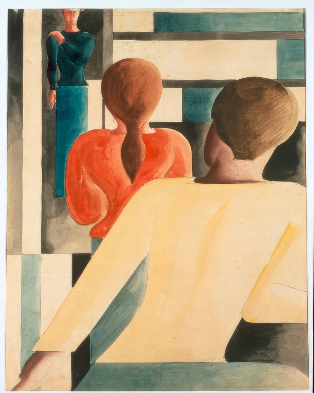 Interiér v modré, žluté a červené od Oskar Schlemmer