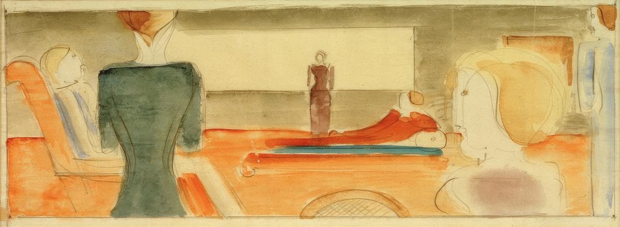 Interiér se šesti postavami I. od Oskar Schlemmer
