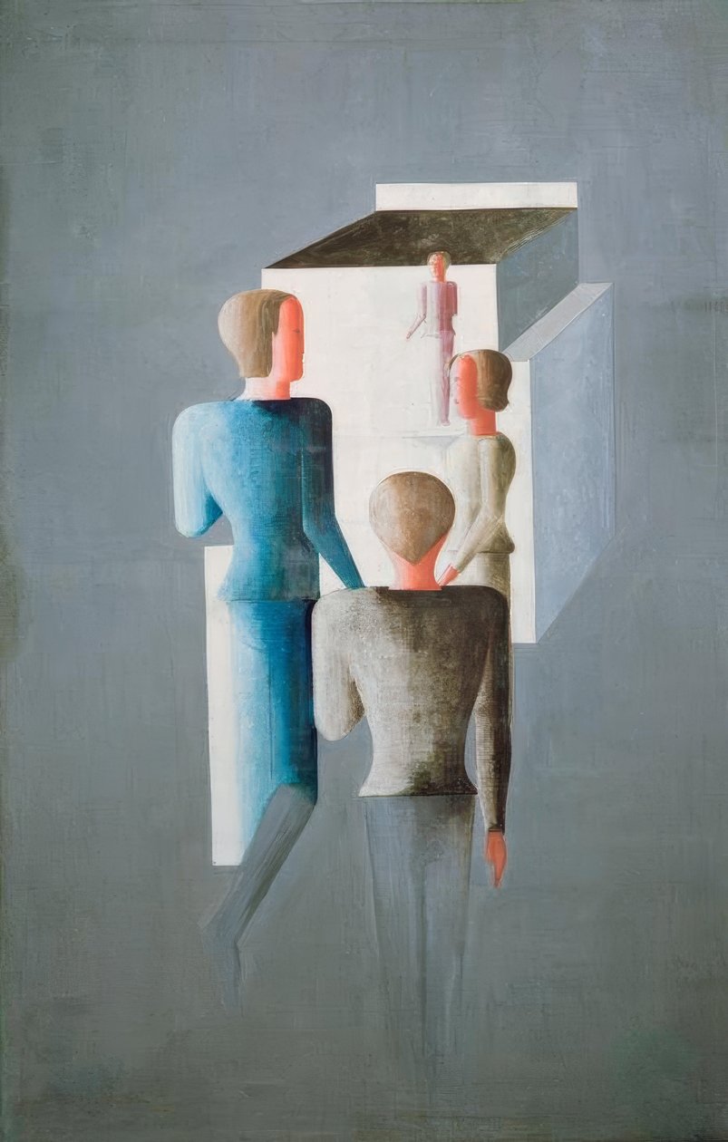 Čtyři figurky a kostka od Oskar Schlemmer