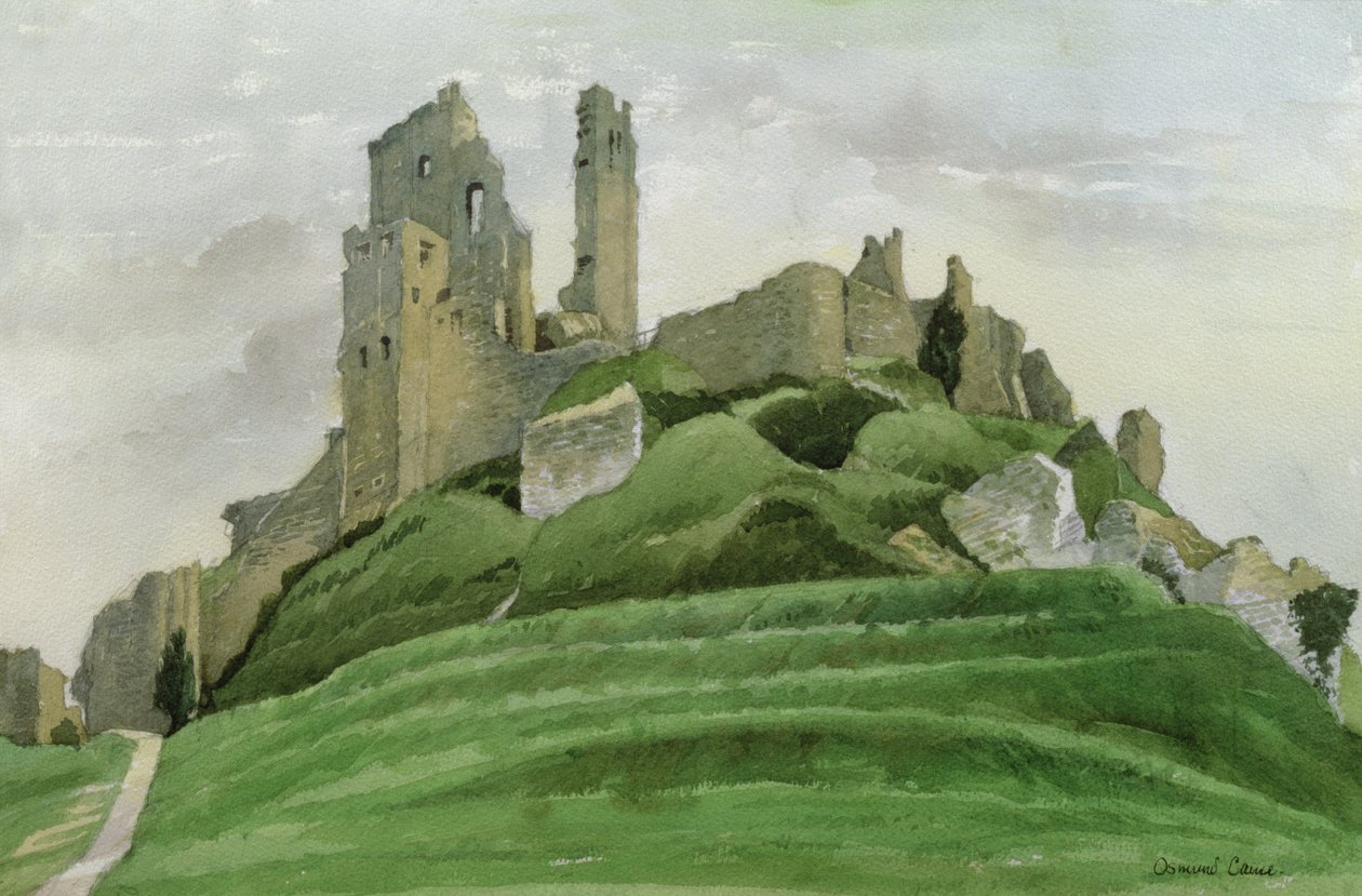 Hrad Corfe (wc na papíře) od Osmund Caine