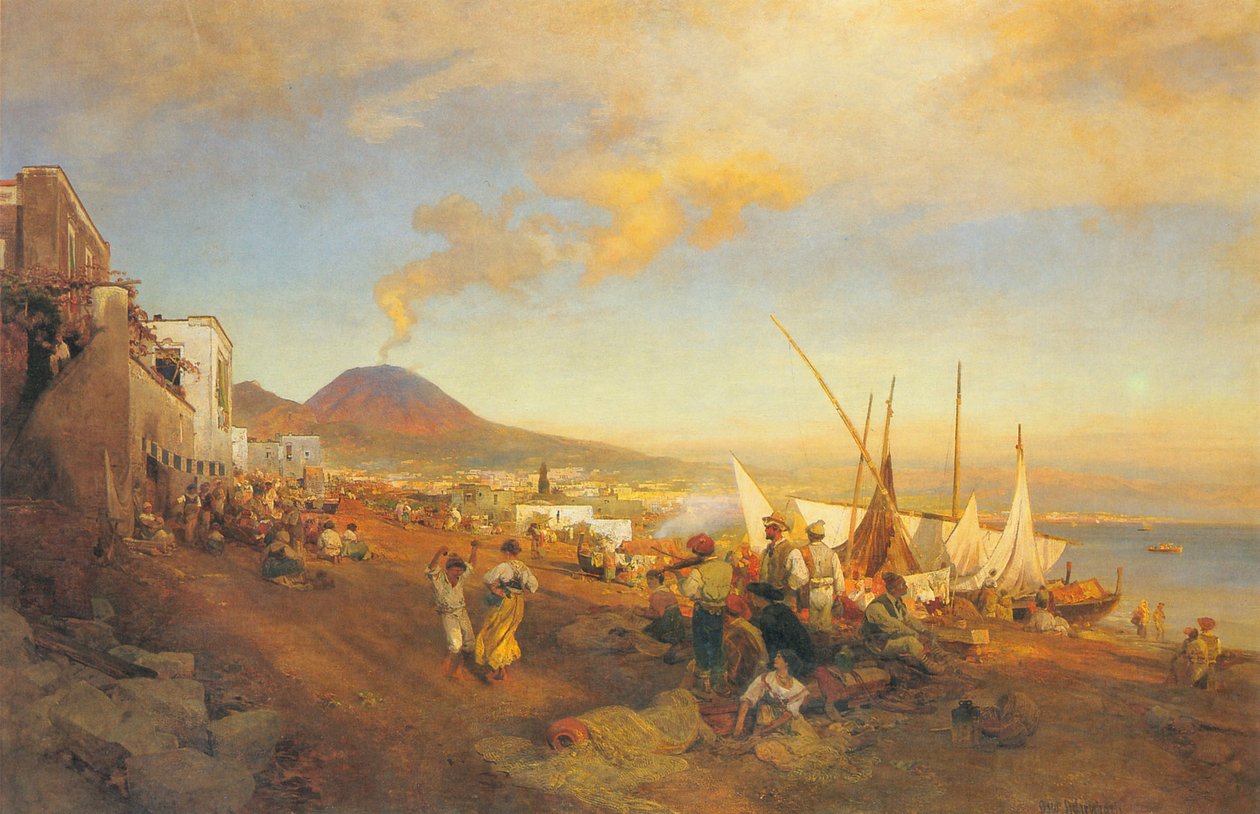 Němčina: Na pláži v Neapoli od Oswald Achenbach