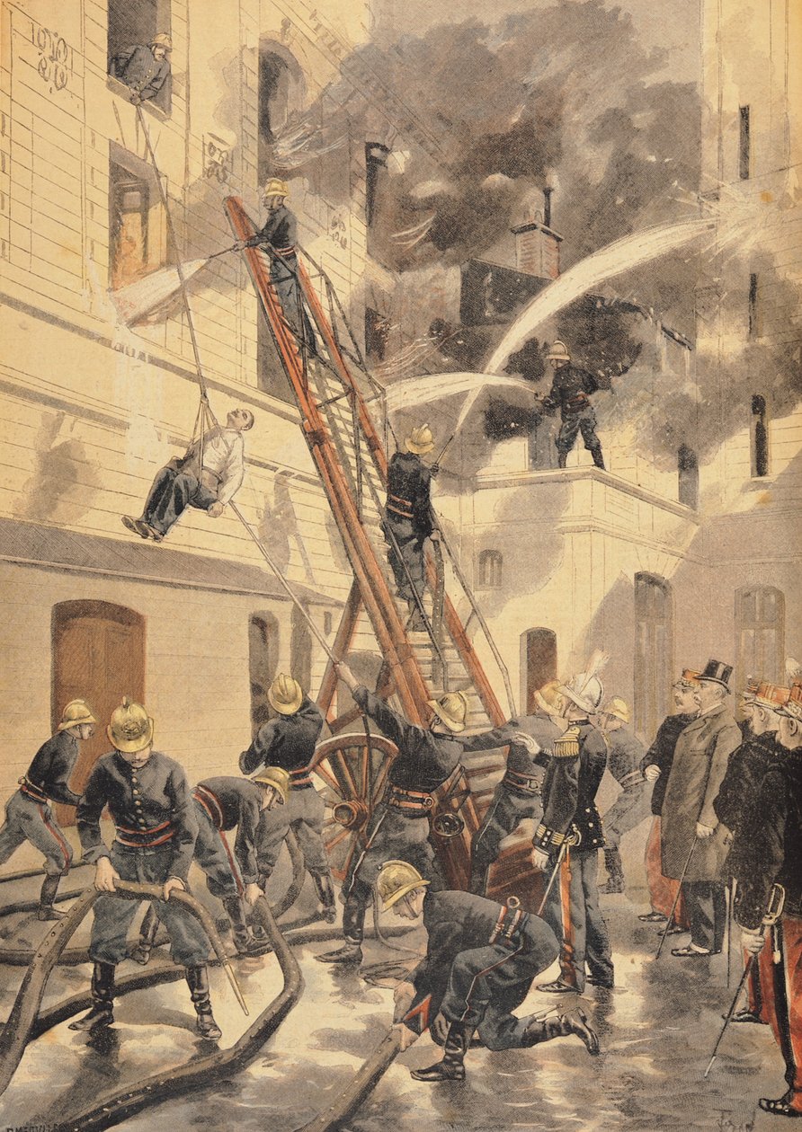 Felix Faure (1841-99) s hasiči, z "Le Petit Journal", 20. února 1898 od Oswaldo Tofani