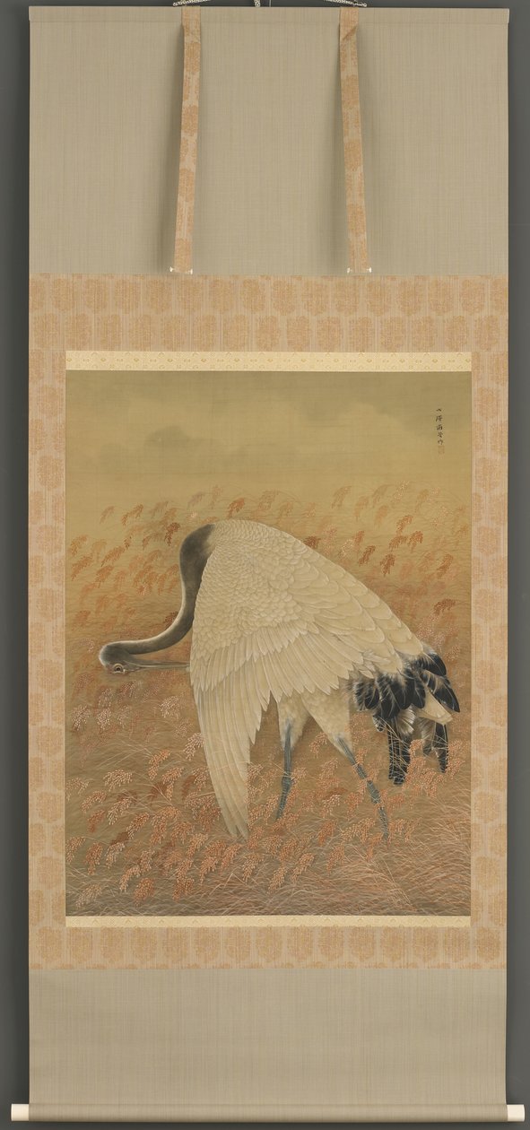 Jeřáb, éra Meidži, konec 19. století (inkoust a barva na hedvábí) od Ozawa Nankoku