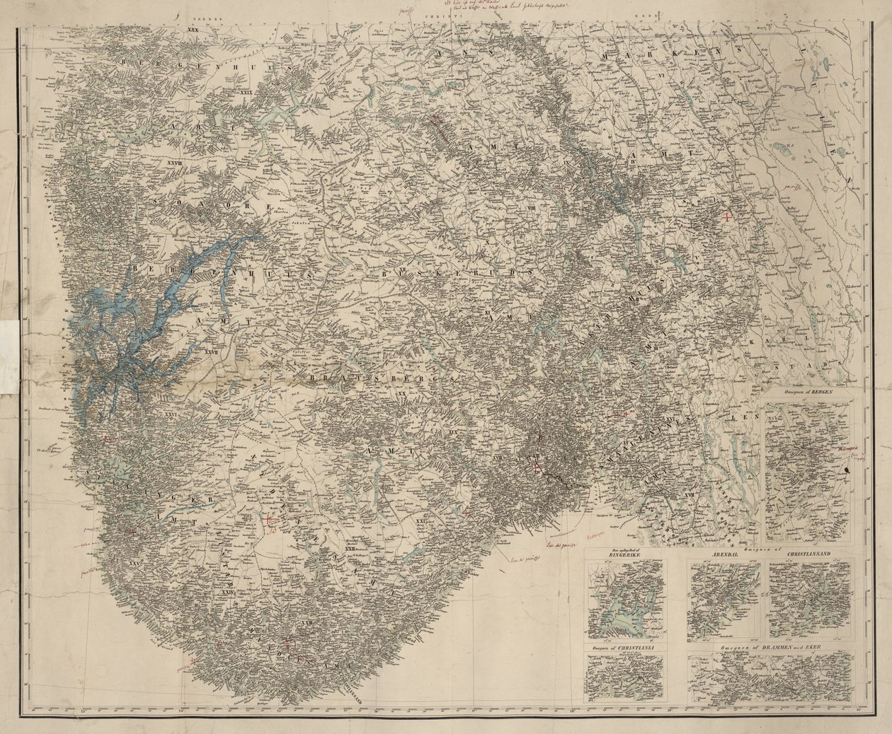 Mapa jižního Norska, nikoli název od P.A. Munch