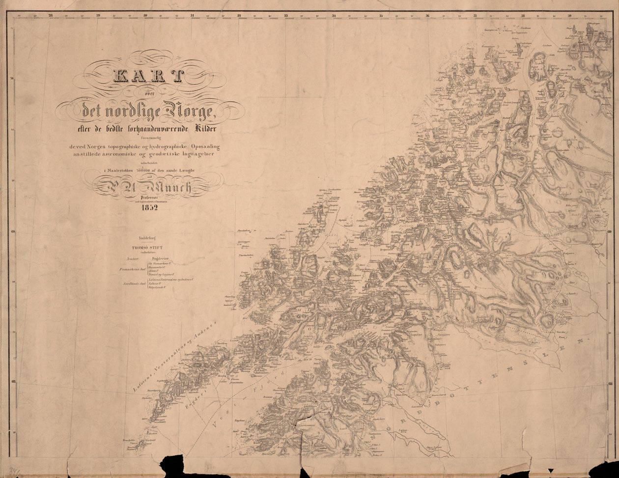 Mapa severního Norska podle nejlepších dostupných zdrojů od P.A. Munch