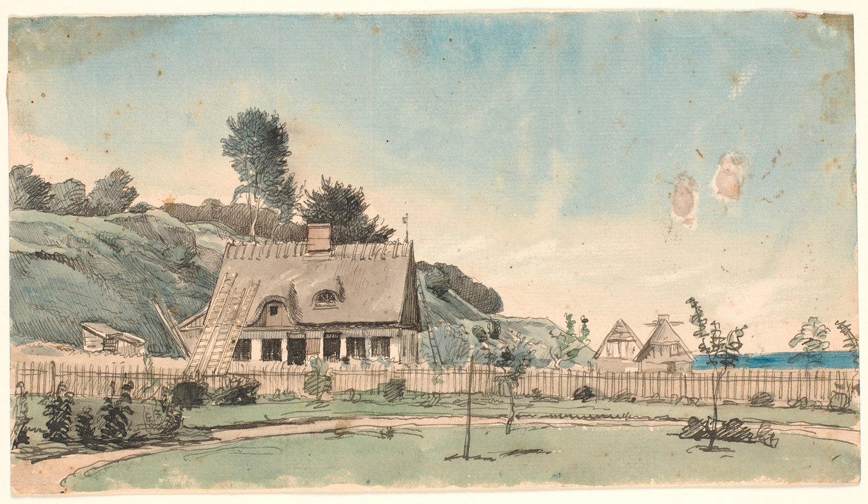 Pobřežní krajina s doškovými domy. od P.C. Skovgaard