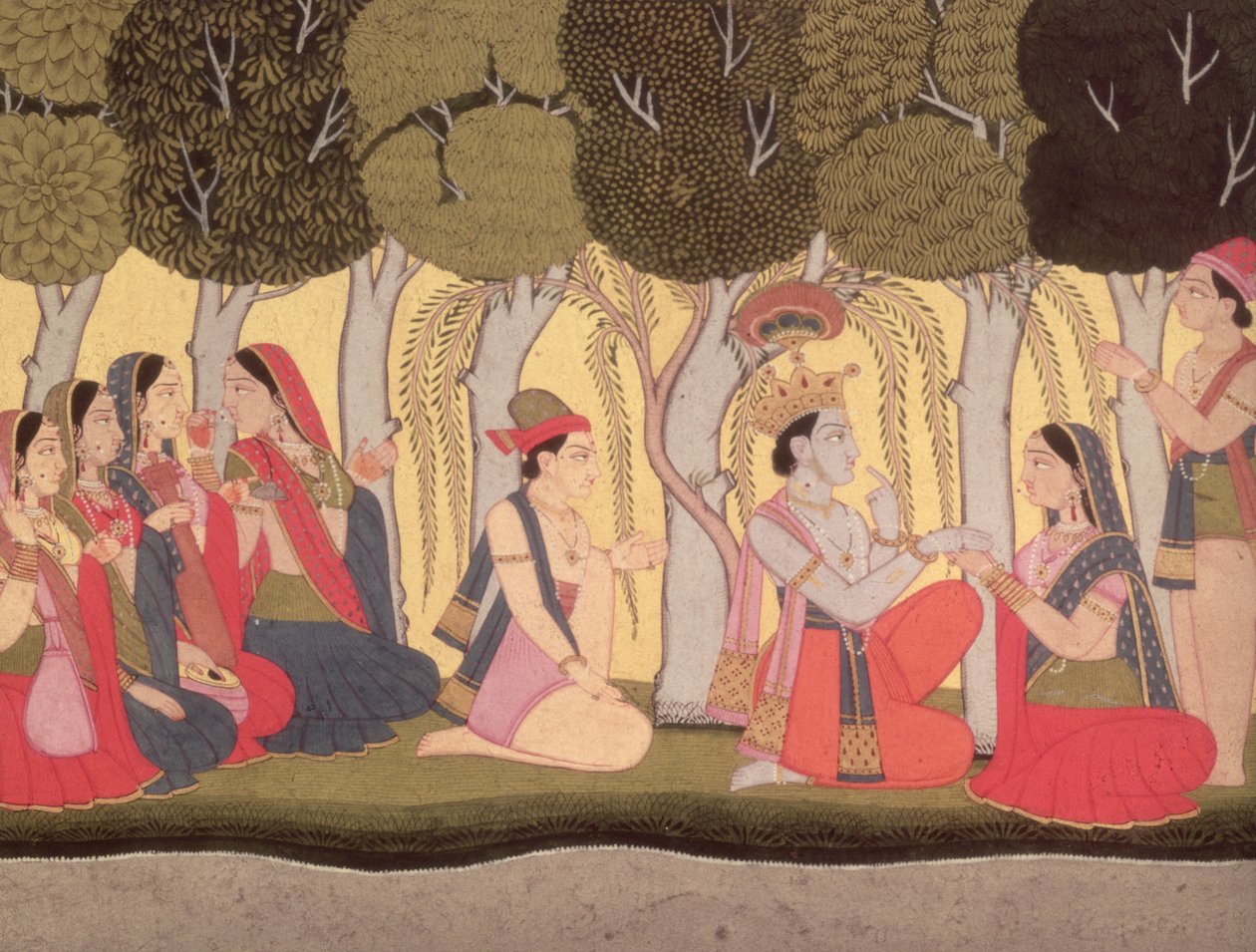 Radha a Krishna sedí v háji, Kulu, 1790-1800 od Pahari School