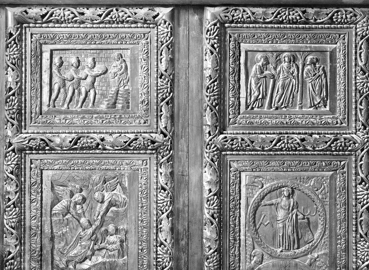 Čtyři dveřní panely zobrazující scény ze Starého a Nového zákona (dřevo) od Paleo Christian