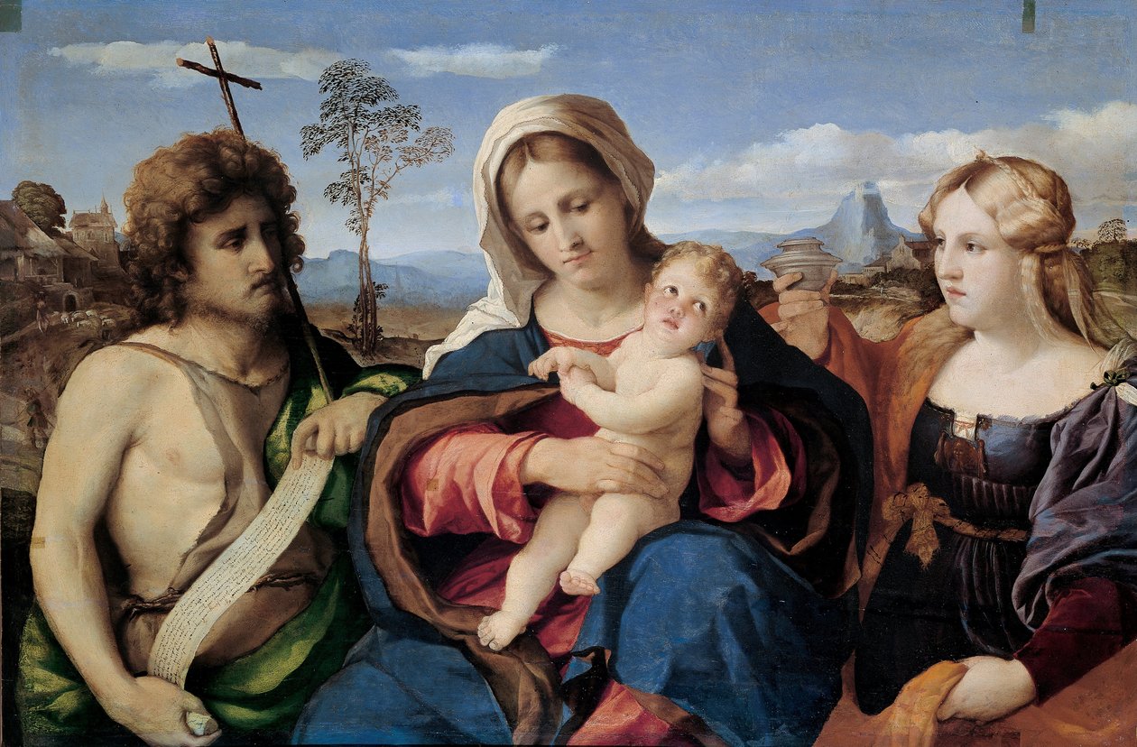 Madona s dítětem se svatým Janem Křtitelem a Magdalenou od Palma il Vecchio