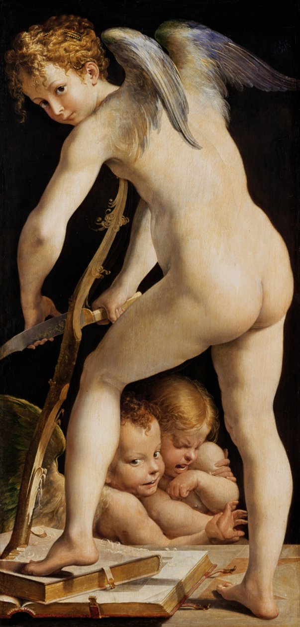 Amor vyřezává luk od Parmigianino