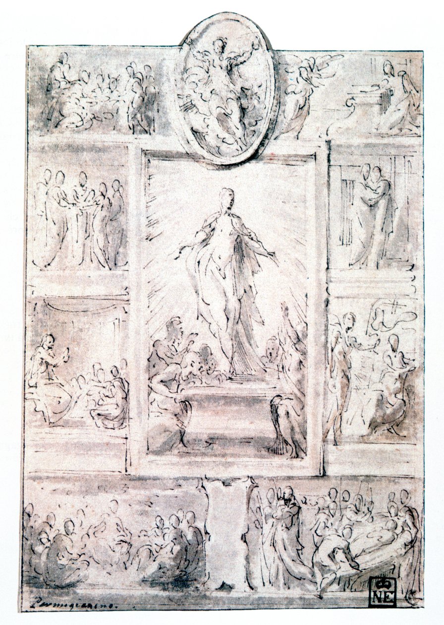 Kompoziční skica, c1513-1540 od Parmigianino