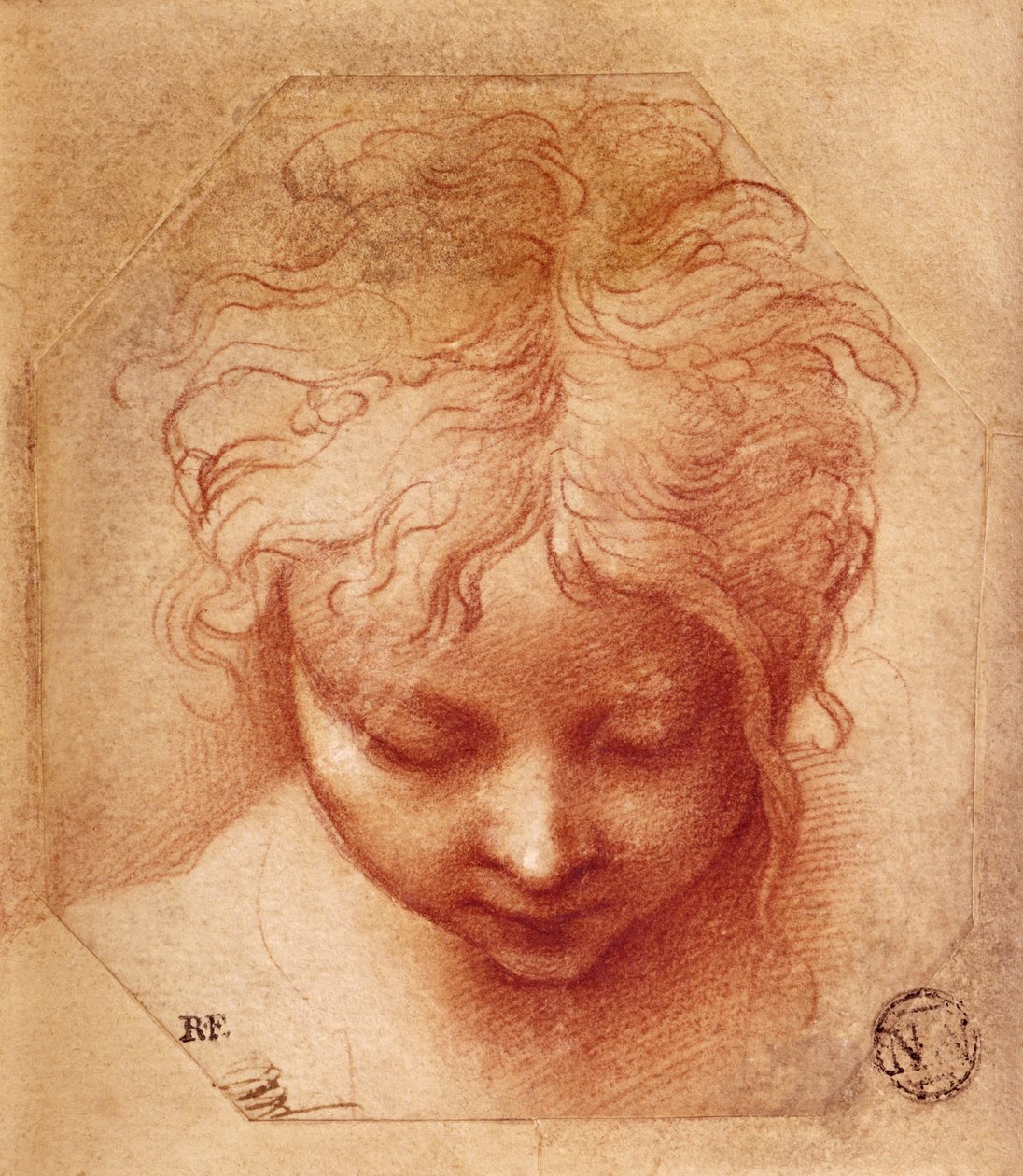 Studie hlavy (červená křída na papíře) od Parmigianino