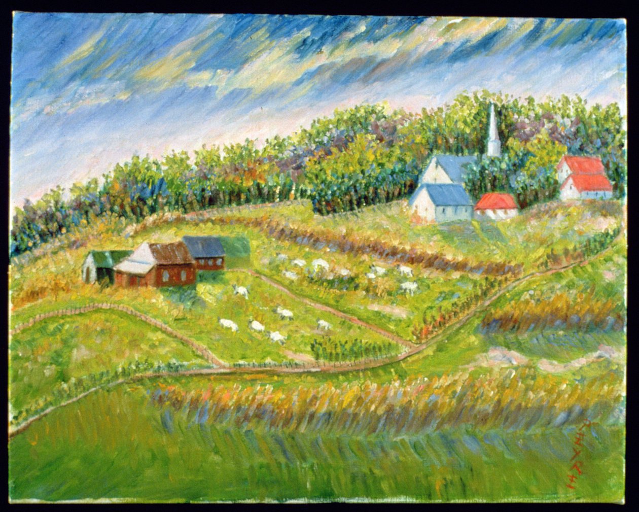 Farma s ovcemi, Les Eboulement (olej na belgickém plátně) od Patricia Contemporary Artist Eyre