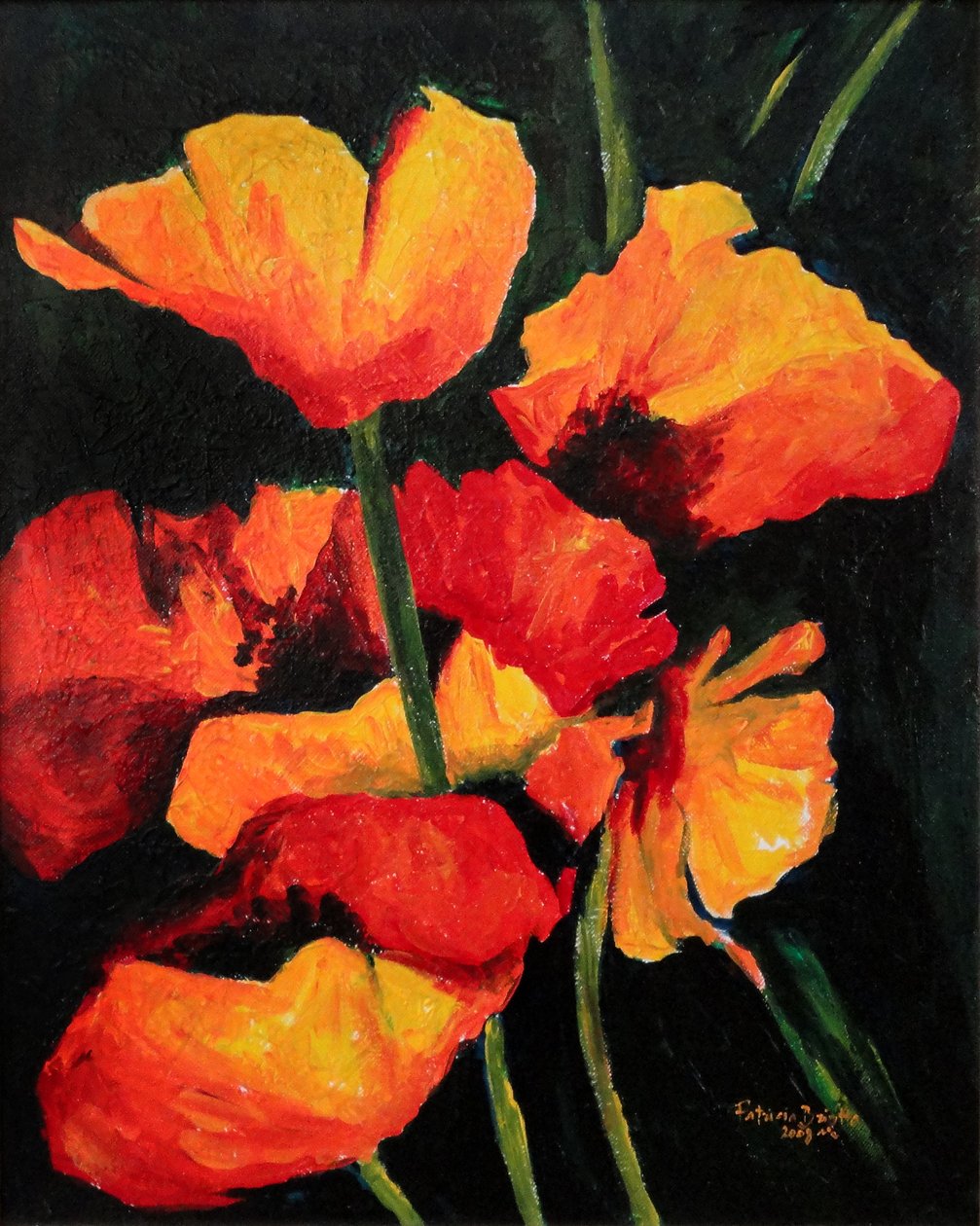 Spirited Poppies, 2008 (akryl na plátně) od Patricia Brintle