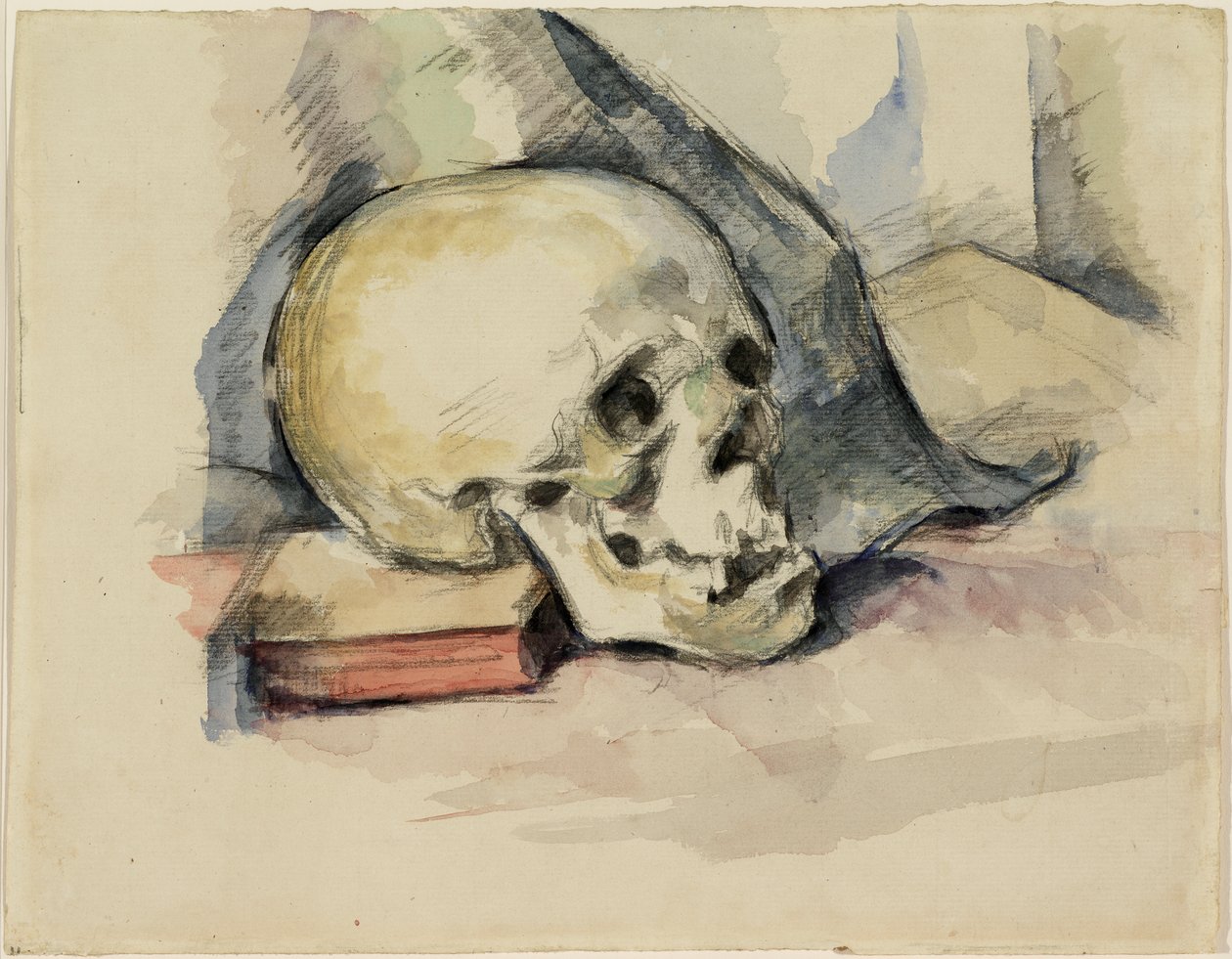 Skull and Book, c.1885 (wc nad černou křídou na papíře) od Paul Cézanne