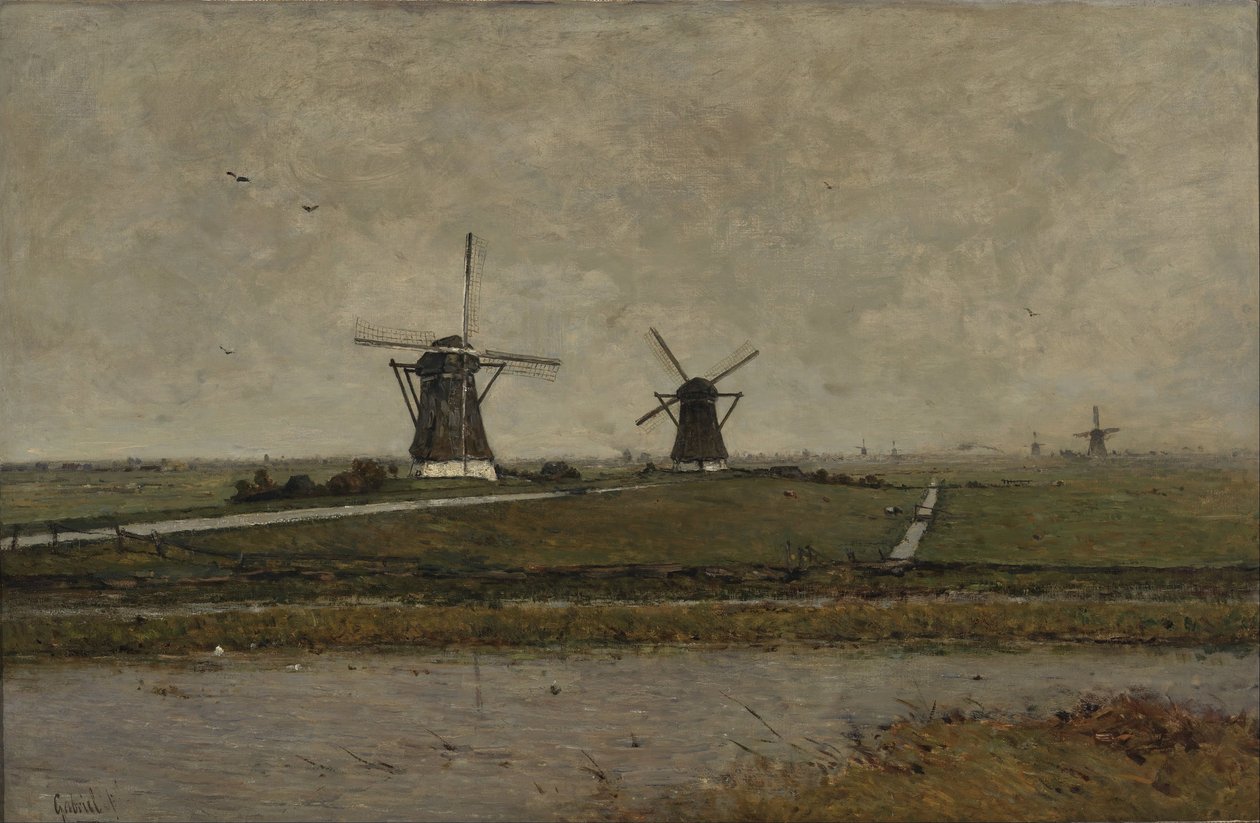 Polder s mlýny poblíž Overschie od Paul Joseph Constantin Gabriel