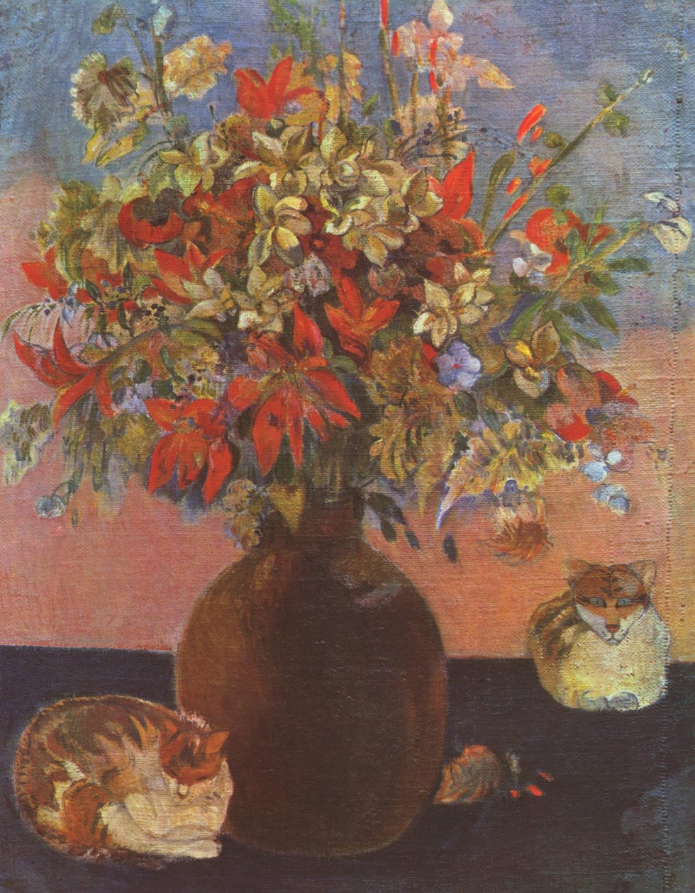 Květiny a kočky od Paul Gauguin